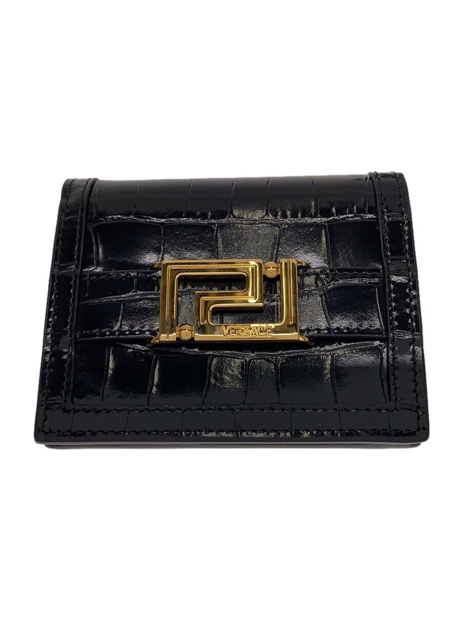 【中古】VERSACE◆2つ折り財布/レザー/BLK/無地/メンズ/1008832【服飾雑貨他】