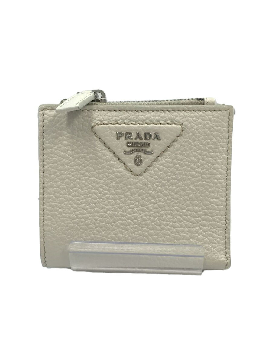 【中古】PRADA◆2つ折り財布/ホワイト/無地/メンズ/2ML049/新品タグ付/ヴィッテロダイノレザー【服飾雑貨他】