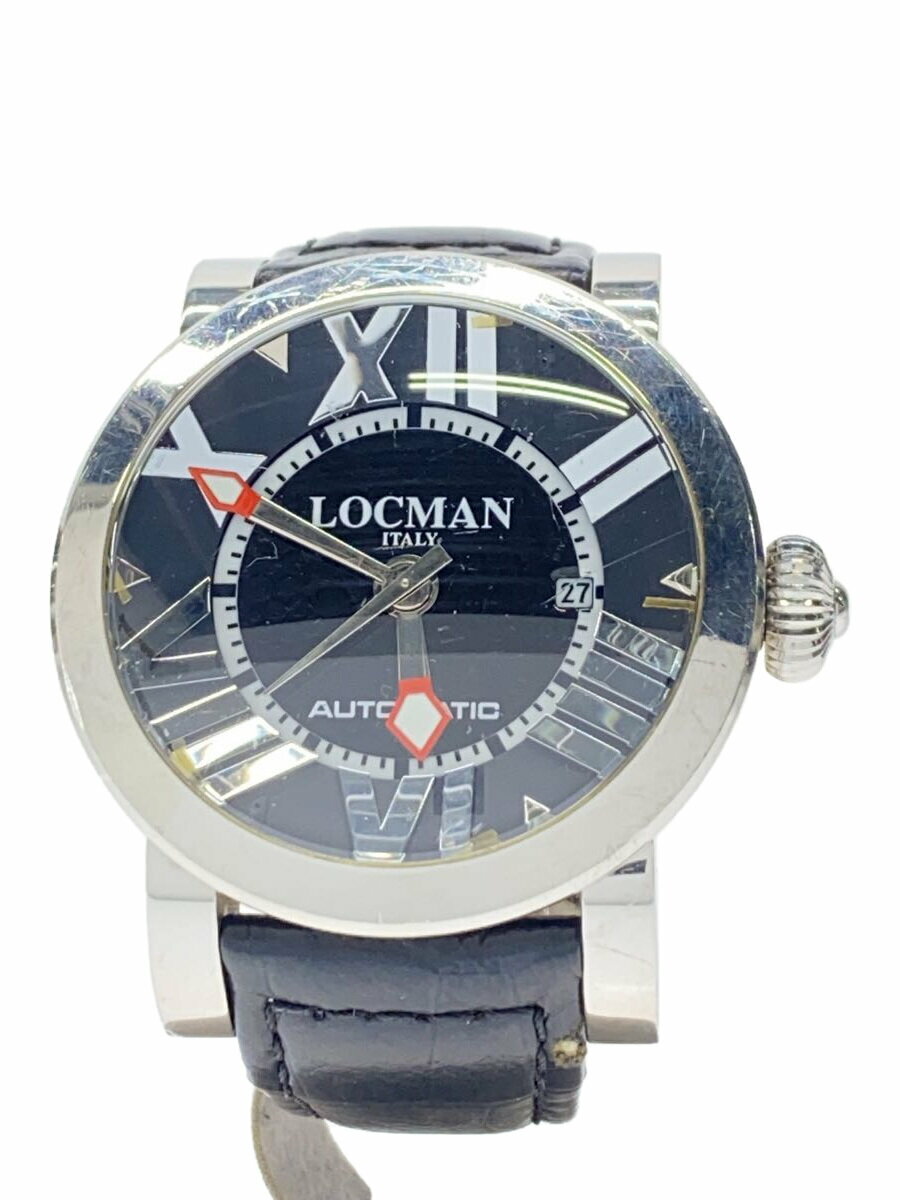【中古】LOCMAN◆自動巻腕時計/アナログ/レザー/BLK/BLK/SS/REF.290/使用感有【服飾雑貨他】