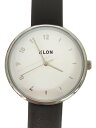 【中古】KLON◆クォーツ腕時計/アナログ/レザー/WHT/BLK【服飾雑貨他】