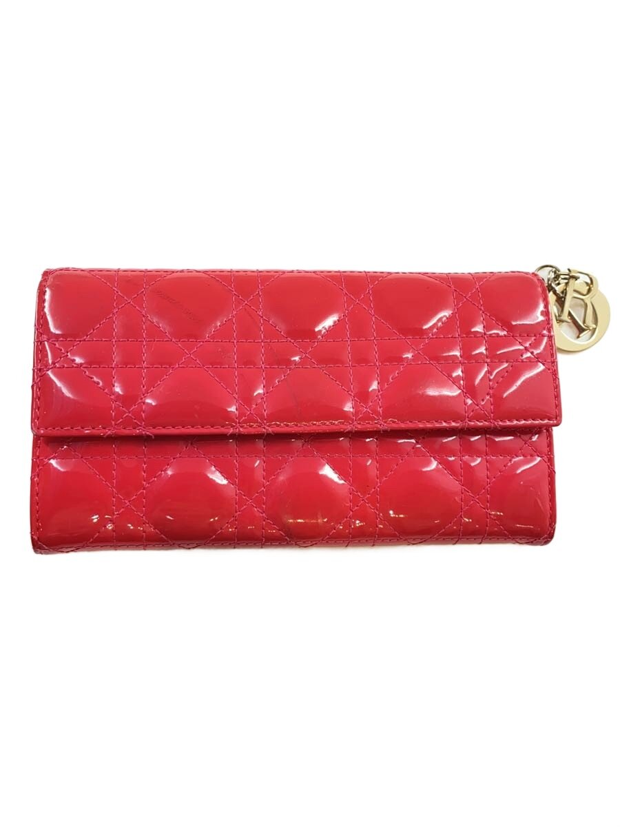 【中古】Christian Dior◆カナージュ/長財布/エナメル/PNK/レディース【服飾雑貨他】