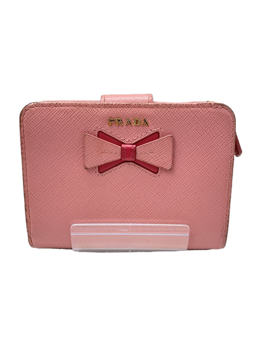 【中古】PRADA◆2つ折り財布/レザー/PNK/レディース/1ML018/SAFFIANO FIOCCO/リボン【服飾雑貨他】