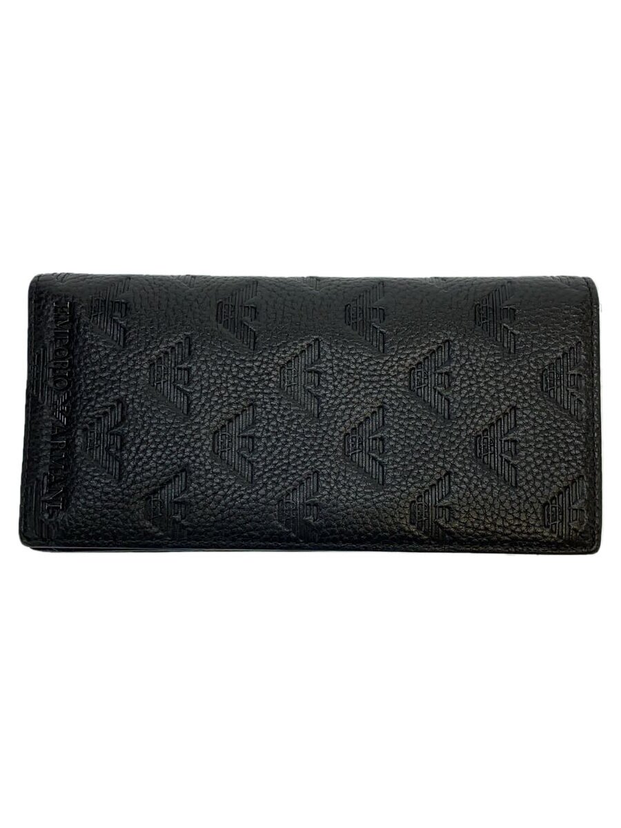 【中古】EMPORIO ARMANI◆長財布/--/BLK/無地/メンズ/型押し/ブラック/黒【服飾雑貨他】