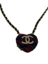 【中古】CHANEL◆ココ/チェーン/ハート/ツイード/ネックレス/--/RED/トップ有/レディース/B22【服飾雑貨他】