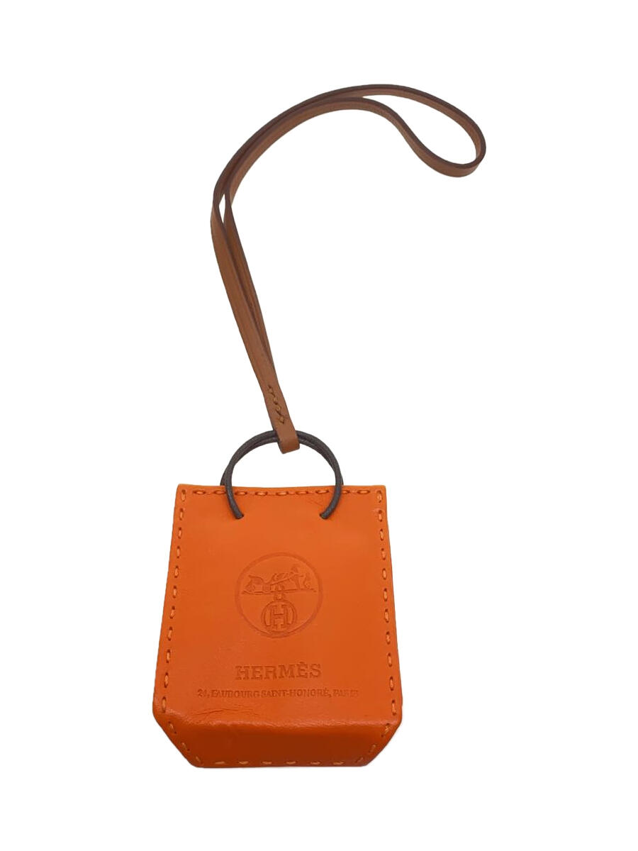 【中古】HERMES◆サックオランジュ ショッパーチャーム/レザー/ORN/無地/メンズ【服飾雑貨他】