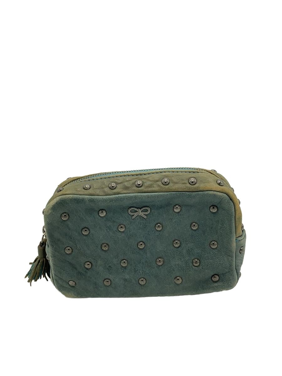 【中古】ANYA HINDMARCH◆ポーチ/レザー/GRN【バッグ】