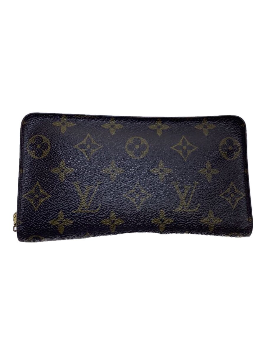 【中古】LOUIS VUITTON◆ポルト・モネ・ジップ_モノグラム・キャンバス_BRW/PVC/BRW/総柄/メンズ【服飾雑貨他】