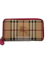 【中古】BURBERRY◆ラウンドファスナー長財布/PNK/ノバ