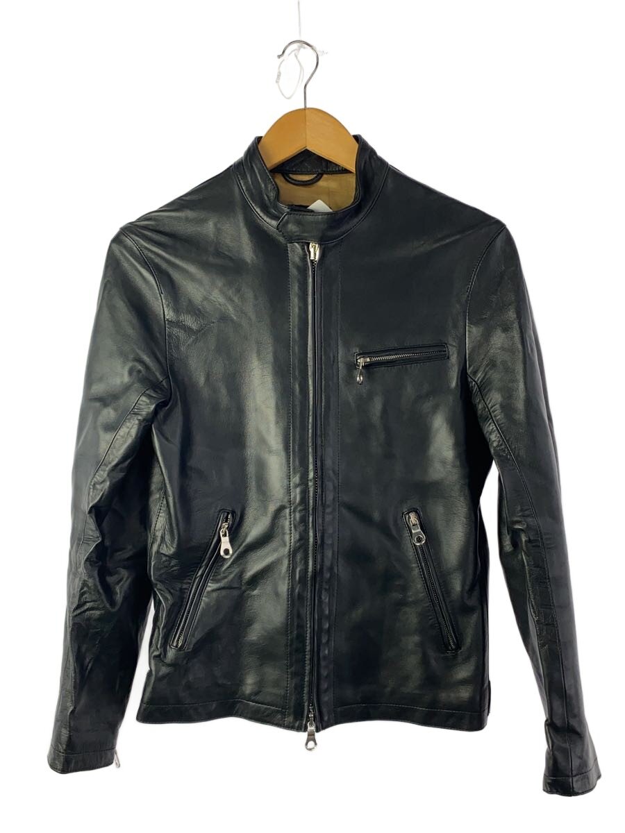 Cinquanta◆TAND COLLAR RIDERS CAVALLO/シングルライダースジャケット/44/羊革/BLK//