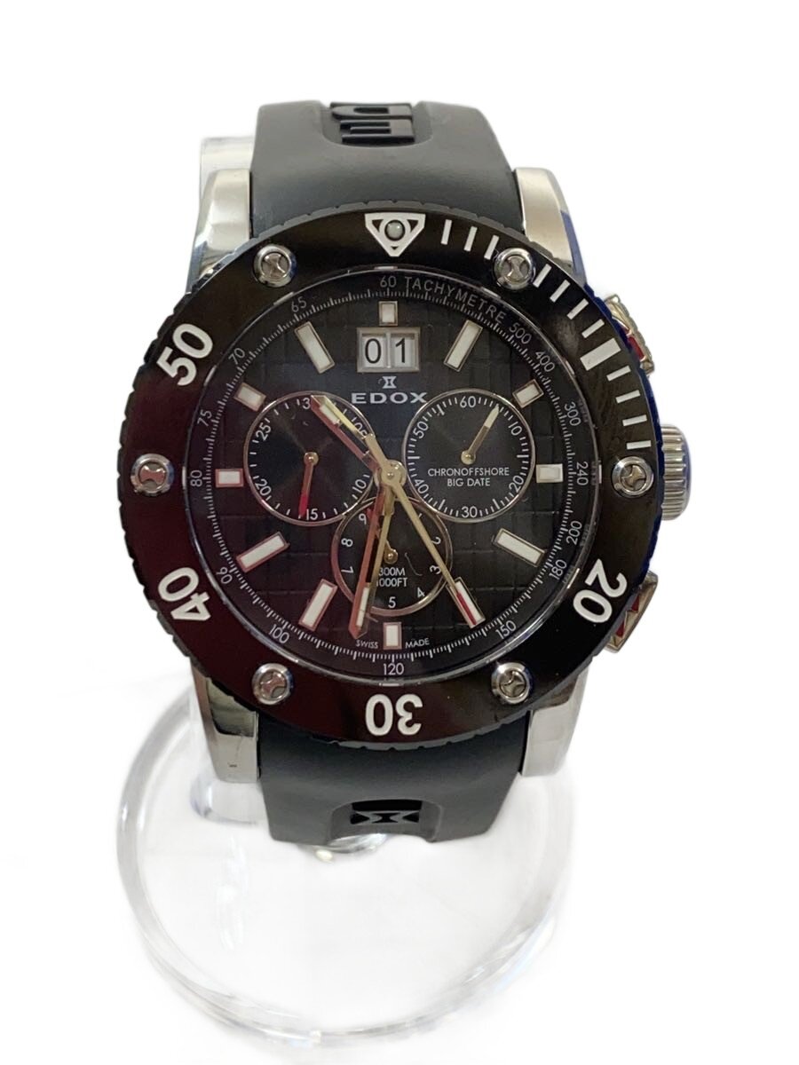 【中古】EDOX◆クォーツ腕時計/アナログ/ラバー/BLK/BLK/1014-1/ブラック/黒/【服飾雑貨他】