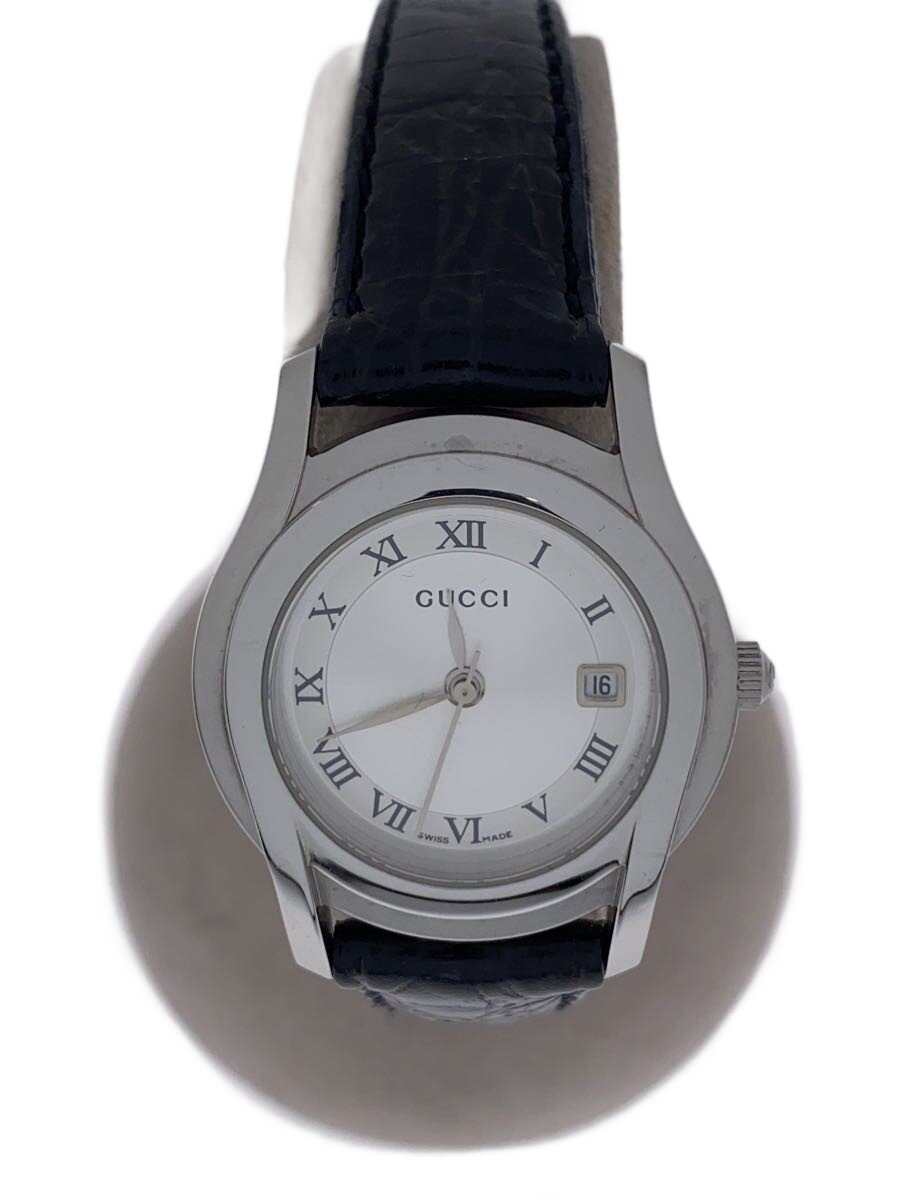 【中古】GUCCI◆クォーツ腕時計/アナログ/レザー/SLV/BLK/5500【服飾雑貨他】