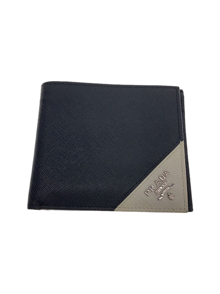 【中古】PRADA◆SAFFIANO METAL PORTAFOGLIO/2つ折り財布/レザー/BLK/メンズ/2MO738【服飾雑貨他】
