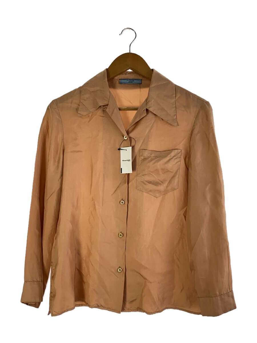 【中古】PRADA◆長袖シャツ/38/シルク/BEG/無地【レディースウェア】