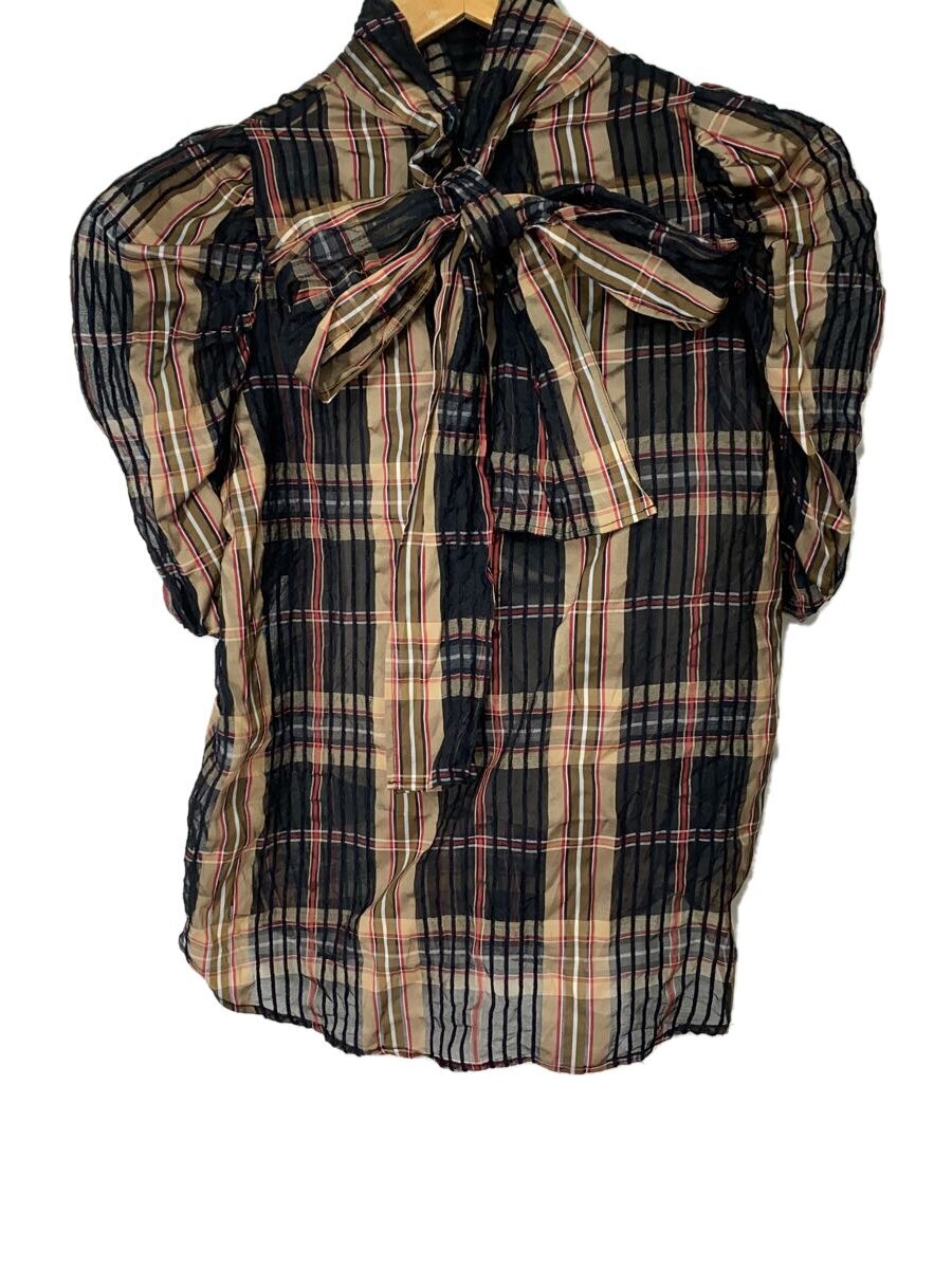 【中古】Sov.◆半袖ブラウス/36/シルク/BRW/チェック/0304-310-243【レディース