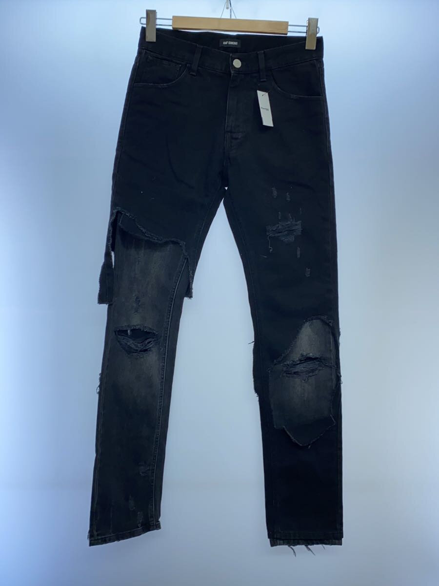 【中古】RAF SIMONS◆19AW/DESTROYED DENIM PANTS/ボトム/28/デニム/BLK/192-311-10134【メンズウェア】