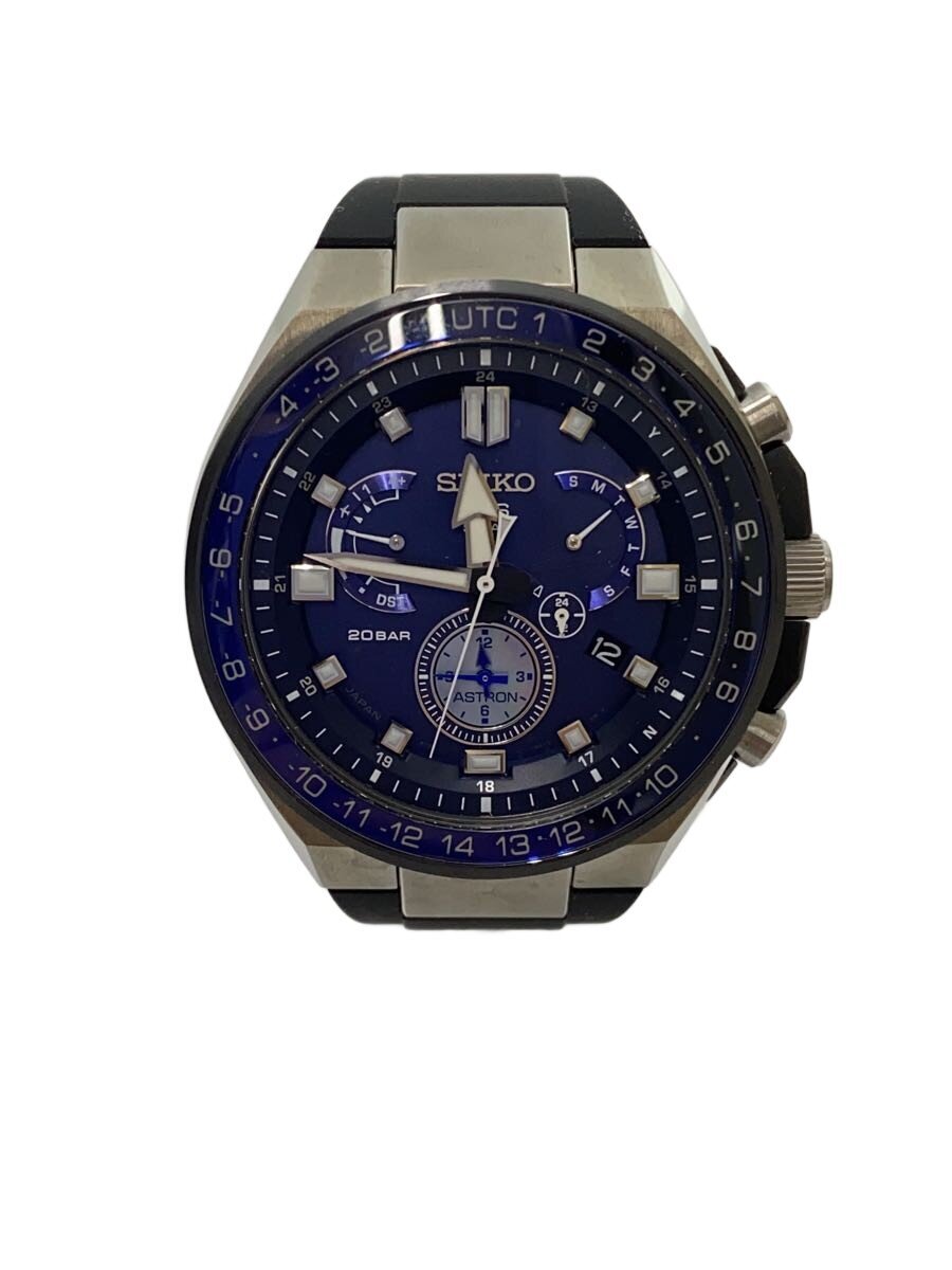 【中古】SEIKO◆ソーラー腕時計/アナログ/ラバー/NVY/BLK/8X53-0BB0-2【服飾雑貨他】