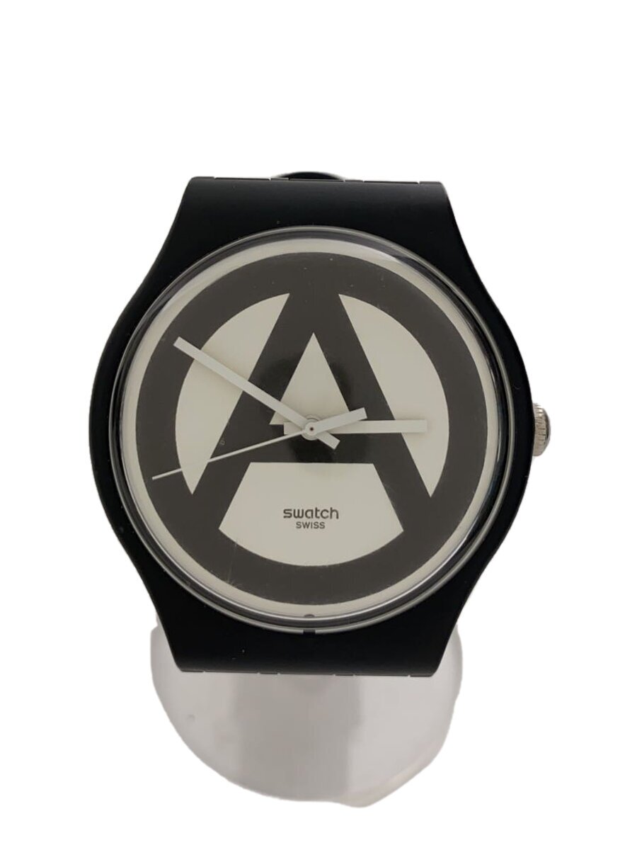 【中古】SWATCH◆クォーツ腕時計/アナログ/ラバー/WHT/BLK【服飾雑貨他】