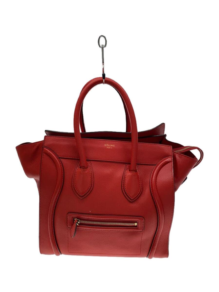 【中古】CELINE◆トートバッグ/レザー/RED/無地【バッグ】