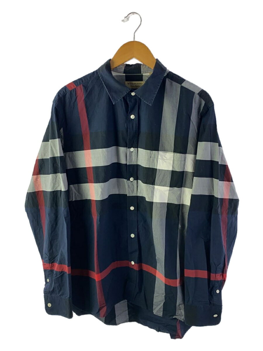 【中古】BURBERRY◆Windsor patch pocket shirt/長袖シャツ/XXL/コットン/NVY/チェック/8004829【メンズウェア】