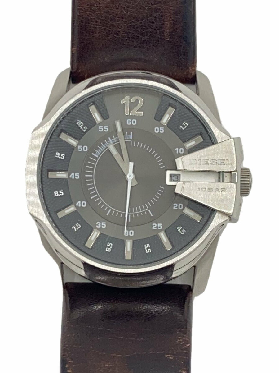 【中古】DIESEL◆クォーツ腕時計/アナログ/レザー/BLK/BRW/DZ-1206【服飾雑貨他】