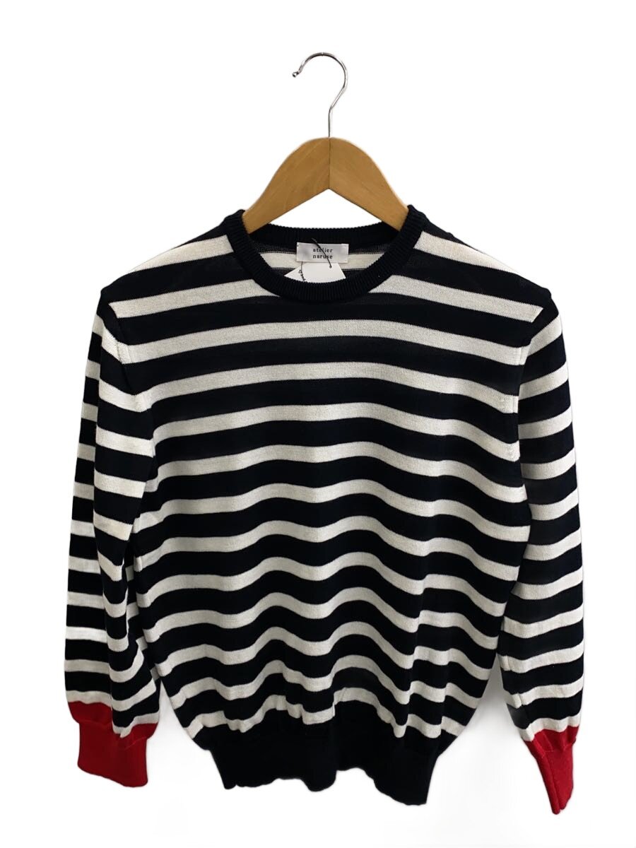 【中古】atelier naruse◆ニット・セーター(薄手)/FREE/ウール/BLK/ボーダー/nakt-30【レディースウェア】
