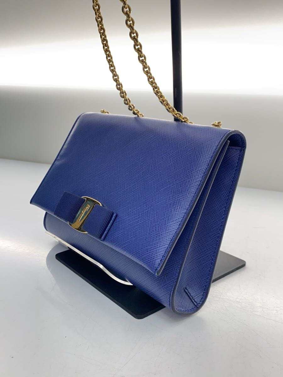 【中古】Salvatore Ferragamo◆ヴァラ/チェーンショルダーバッグ/PVC/ブルー【バッグ】
