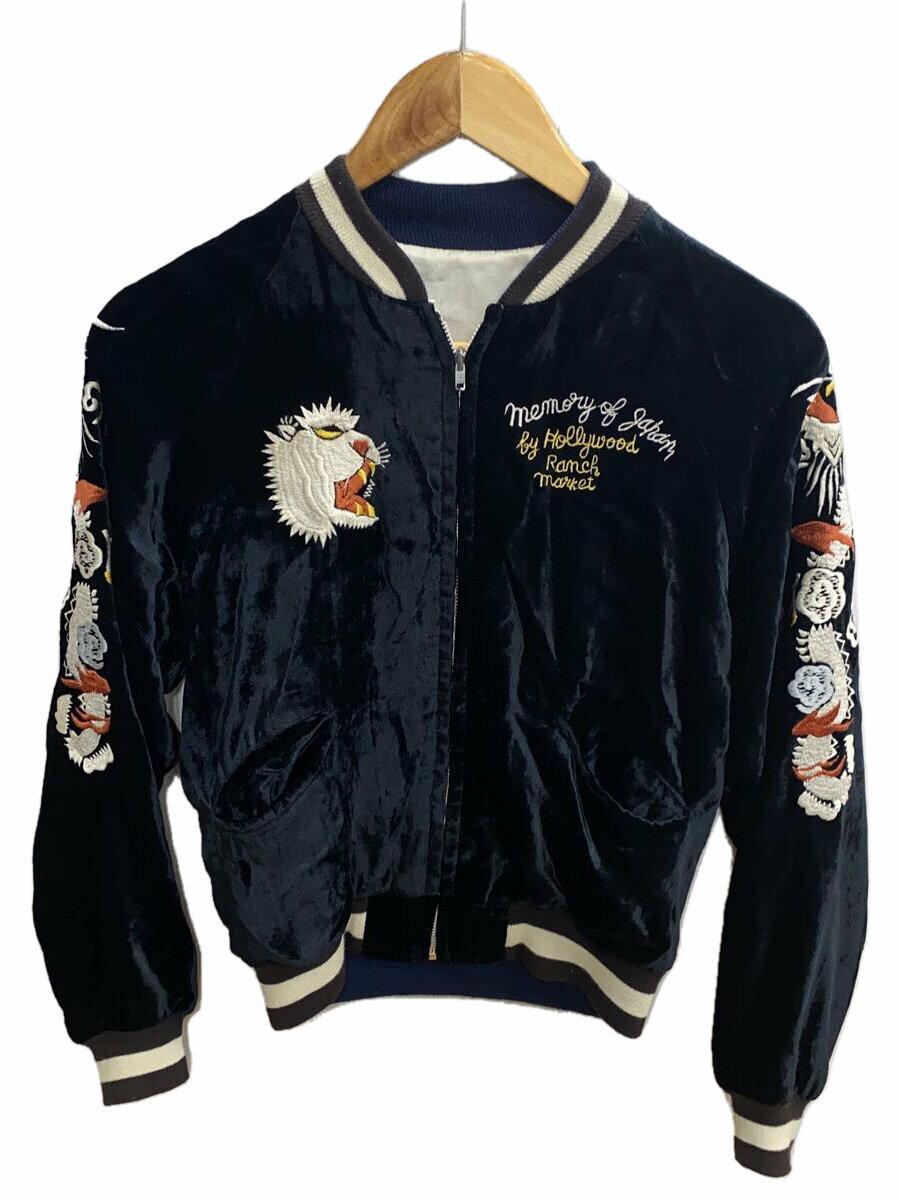 【中古】HOLLYWOOD RANCH MARKET◆虎/鷹/リバーシブルスカジャン/ベロア/BLK//【メンズウェア】