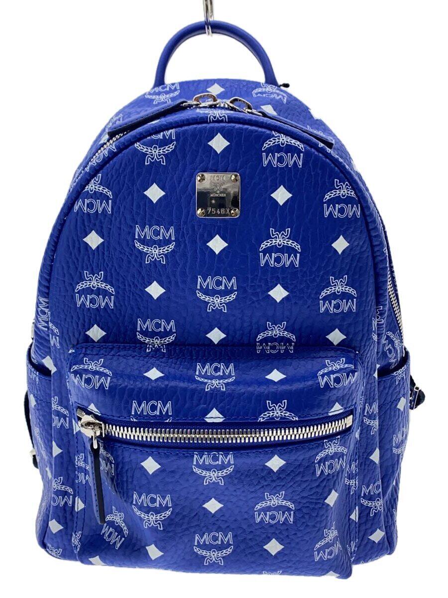 【中古】MCM◆リュック/レザー/BLU/総柄/MMKASVE12H1001【バッグ】