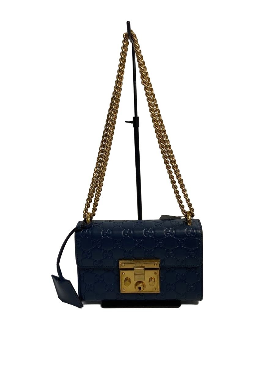 GUCCI - 【中古】GUCCI◆スモール・チェーン・ショルダーバッグ_パドロック/レザー/NVY【バッグ】