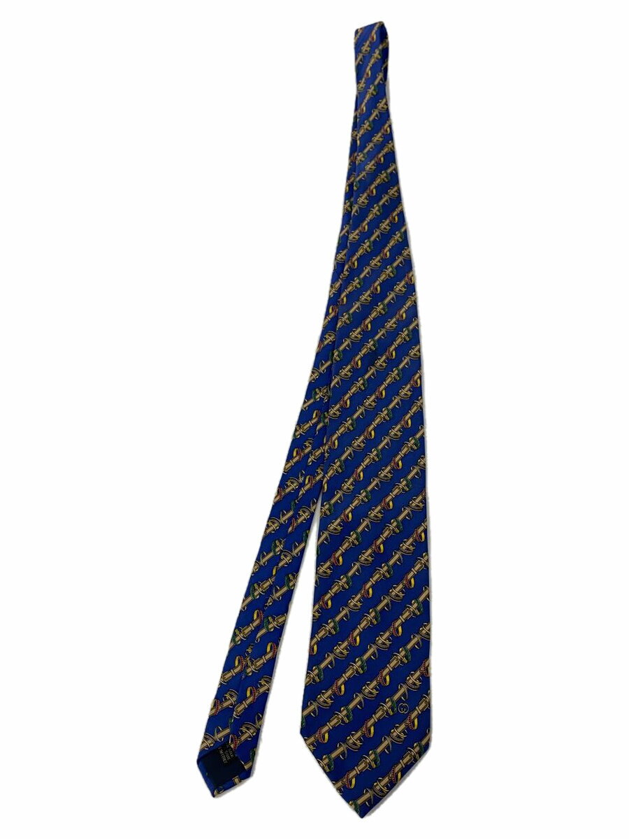 【中古】GUCCI◆ネクタイ/シルク/ブルー/青/総柄/メンズ/リング/ストライプ【服飾雑貨他】