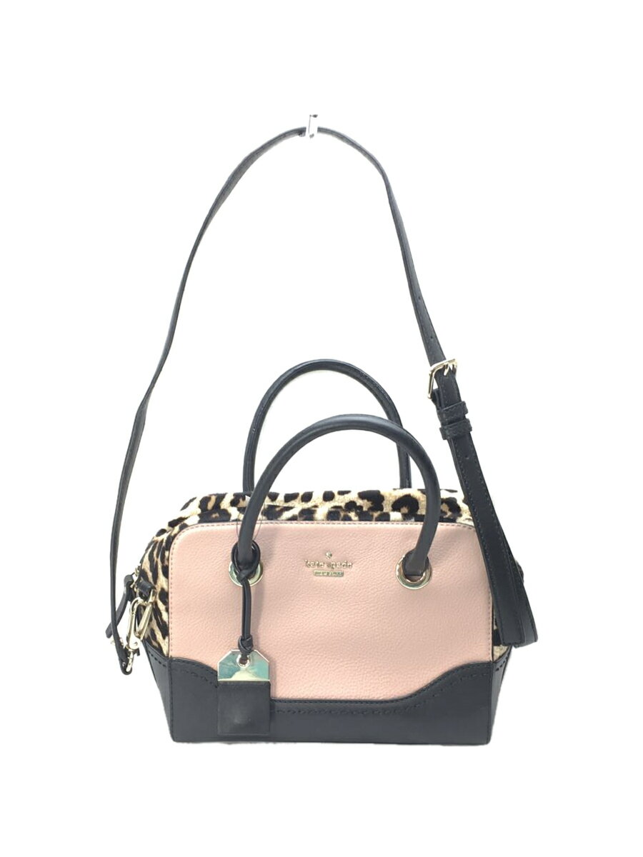 【中古】kate spade new york◆ケイトスペードニューヨーク/ハラコ切替ショルダーバッグ/牛革/PNK/レオパード【バッグ】