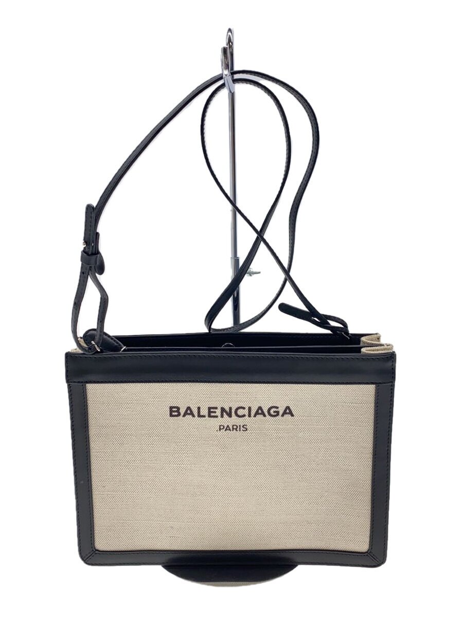 【中古】BALENCIAGA◆ネイビーポシェット/ポーチ/キャンバス/CRM【バッグ】