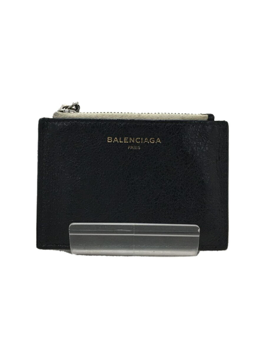 【中古】BALENCIAGA◆コインケース/レザー/BLK/メンズ/パスケース/カードケース/ミニウォレット/ブラック/無地【服飾雑貨他】