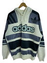 【中古】adidas◆銀タグ/デサント製/ビッグロゴ/切替パーカー/LL/ポリエステル/WHT/AA-4355【メンズウェア】