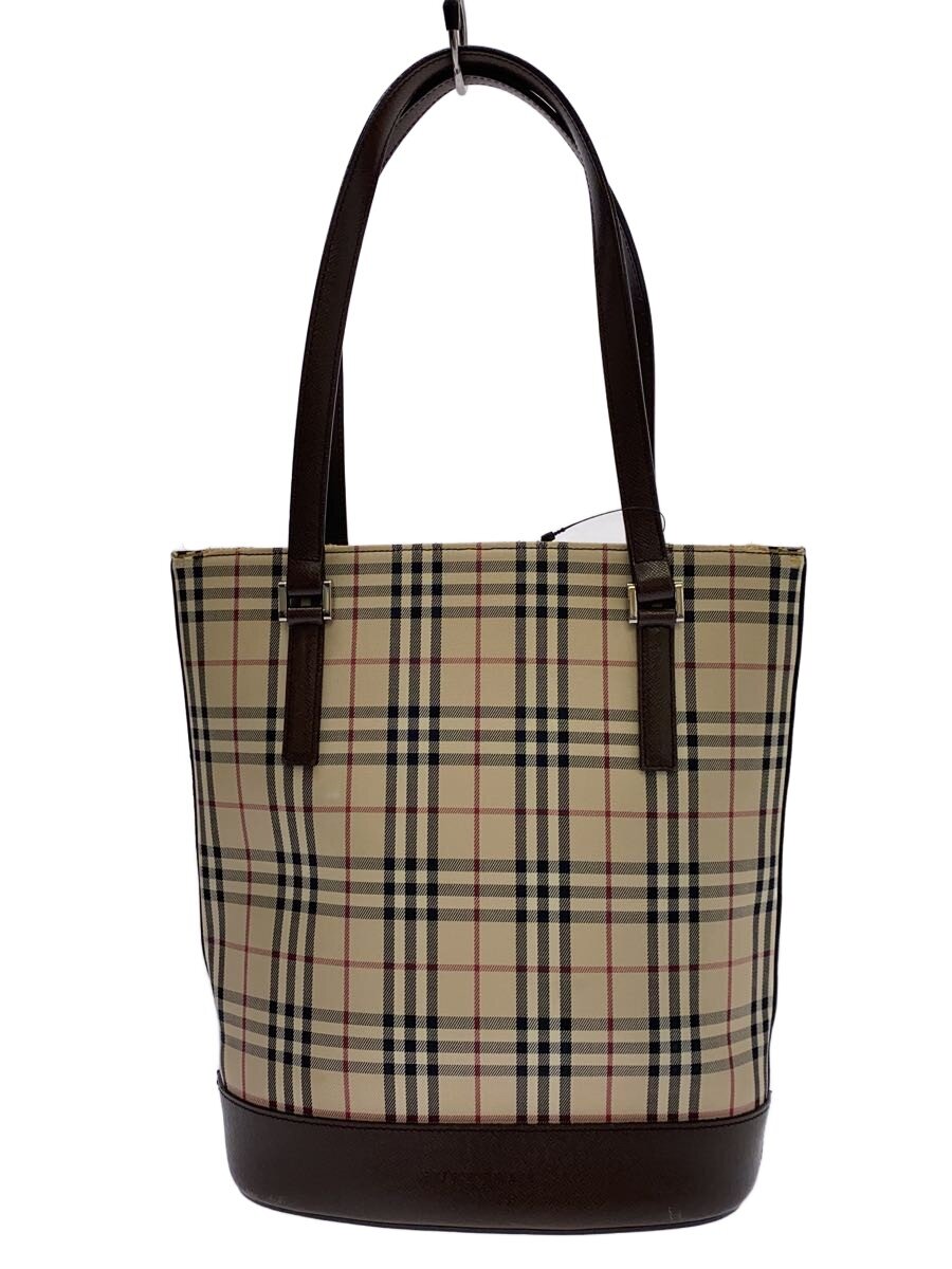 【中古】BURBERRY◆ノバチェック/ハンドバッグ/キャンバス/ベージュ/チェック【バッグ】