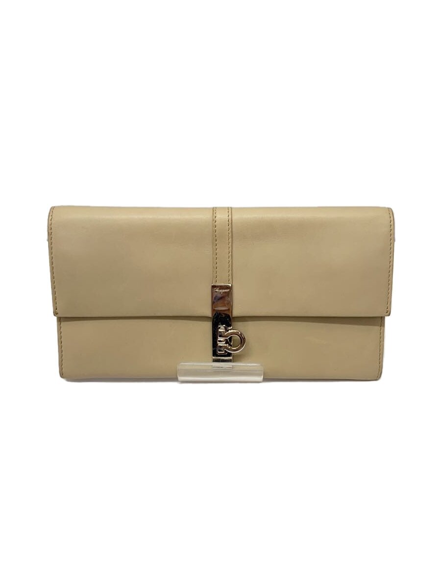 【中古】Salvatore Ferragamo◆長財布/レザー/BEG/無地/レディース【服飾雑貨他】