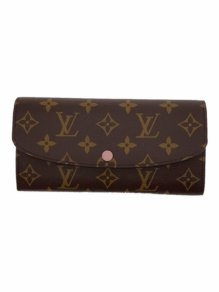 【中古】LOUIS VUITTON◆ポルト・フォイユ・エミリー_モノグラム・キャンバス_BRW_ローズバレリーヌ/PVC/BRW/レディース【服飾雑貨他】