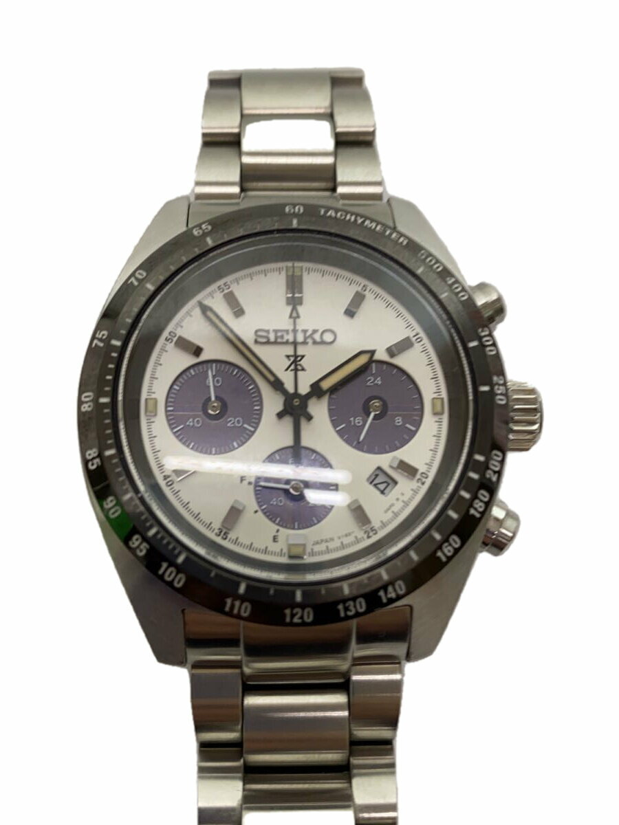【中古】SEIKO◆ソーラー腕時計/アナログ/ステンレス/WHT/SLV/V192-0AF0【服飾雑貨他】