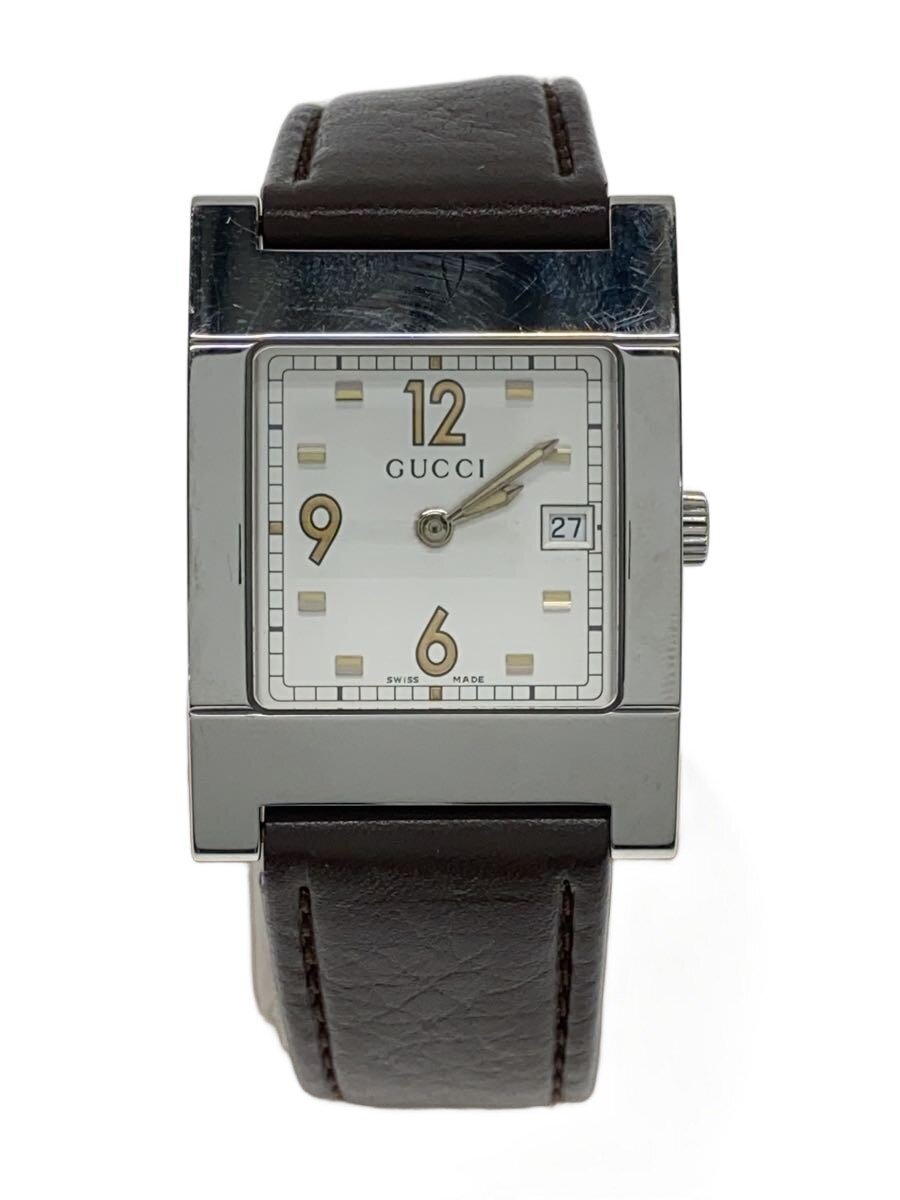 【中古】GUCCI◆腕時計/アナログ/レザー/WHT/BRW【服飾雑貨他】