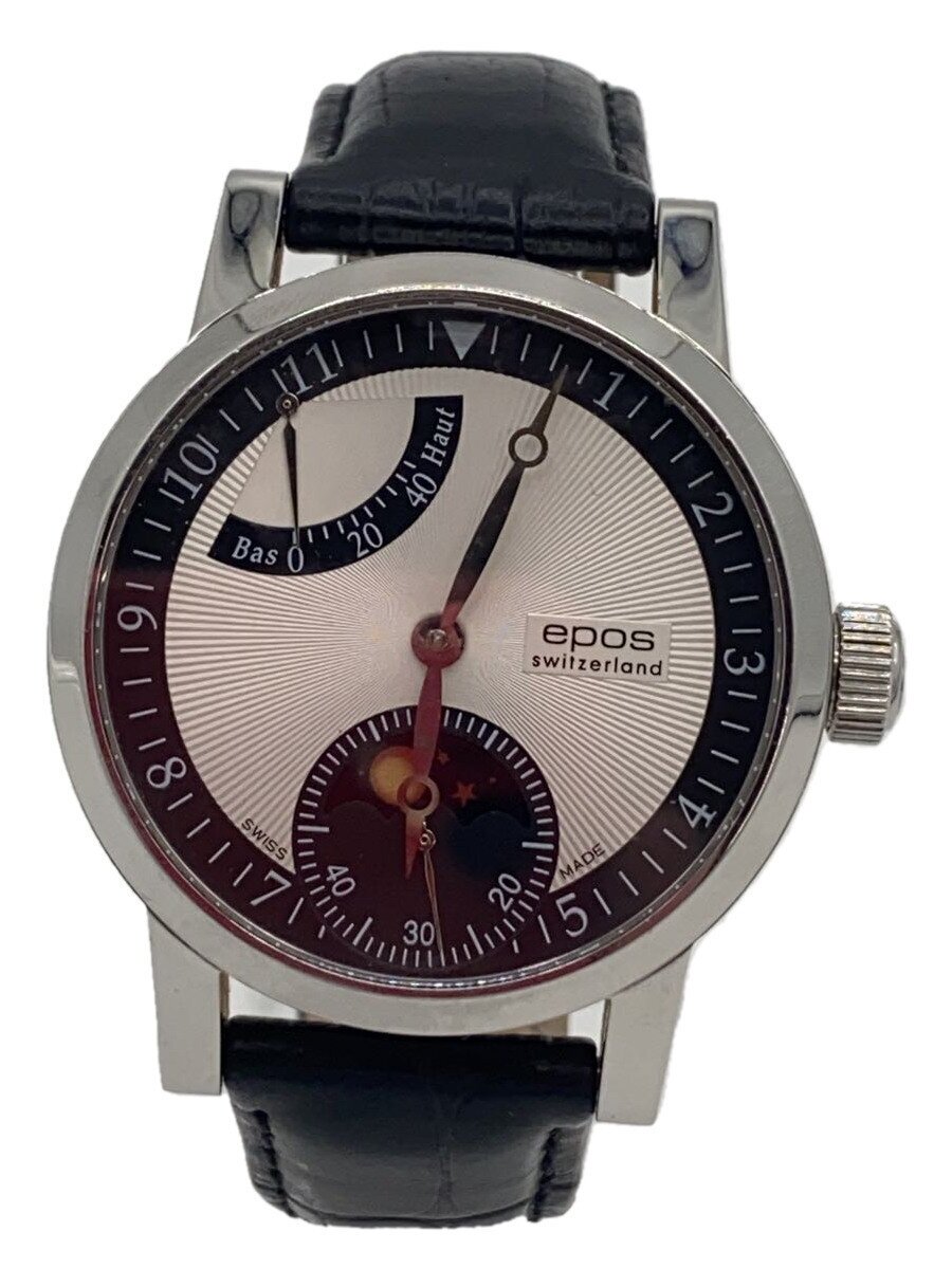 【中古】epos◆手巻腕時計/Ref3378/ムーンフェイズ/パワーリザーブ/ベルト劣化【服飾雑貨他】