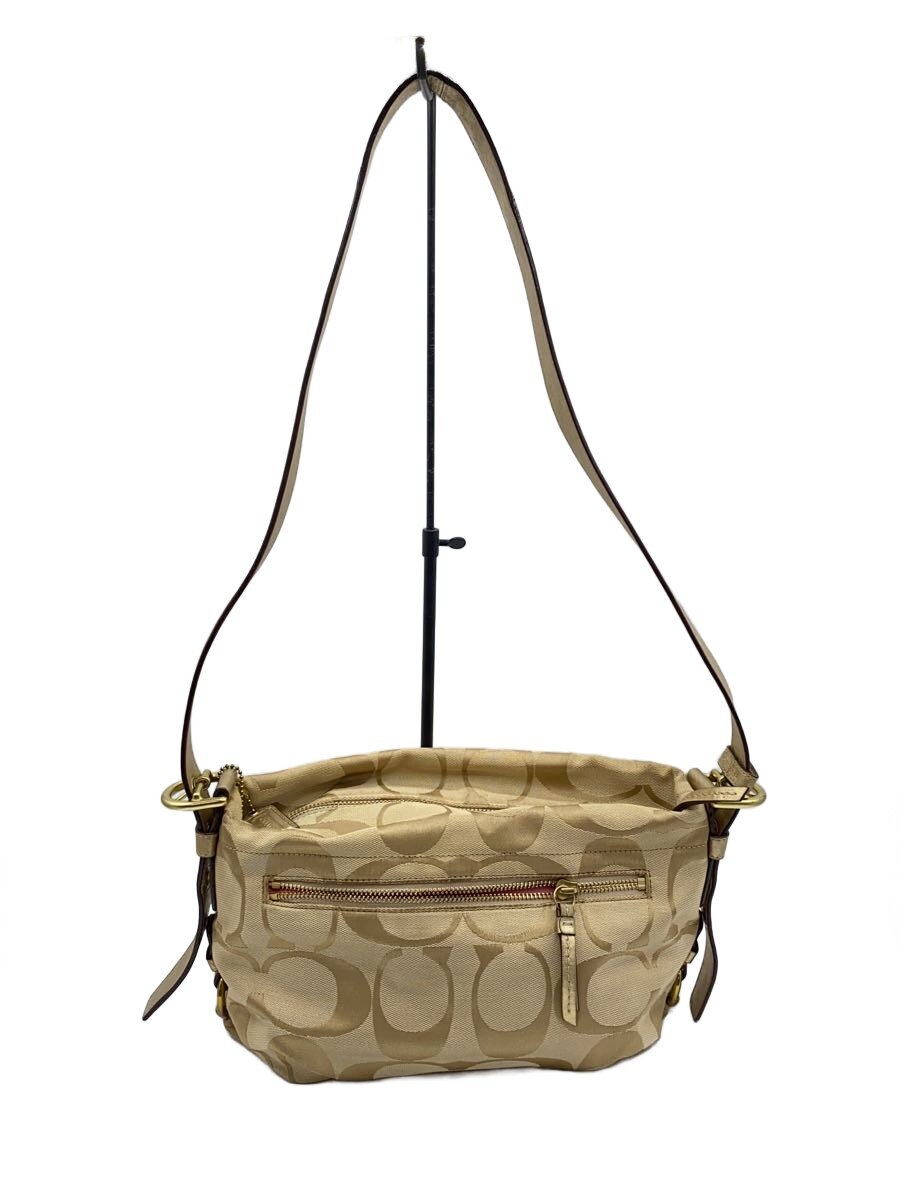 【中古】COACH◆イーストウエスト ダッフル_シグネチャー_ブラック/--/BEG【バッグ】