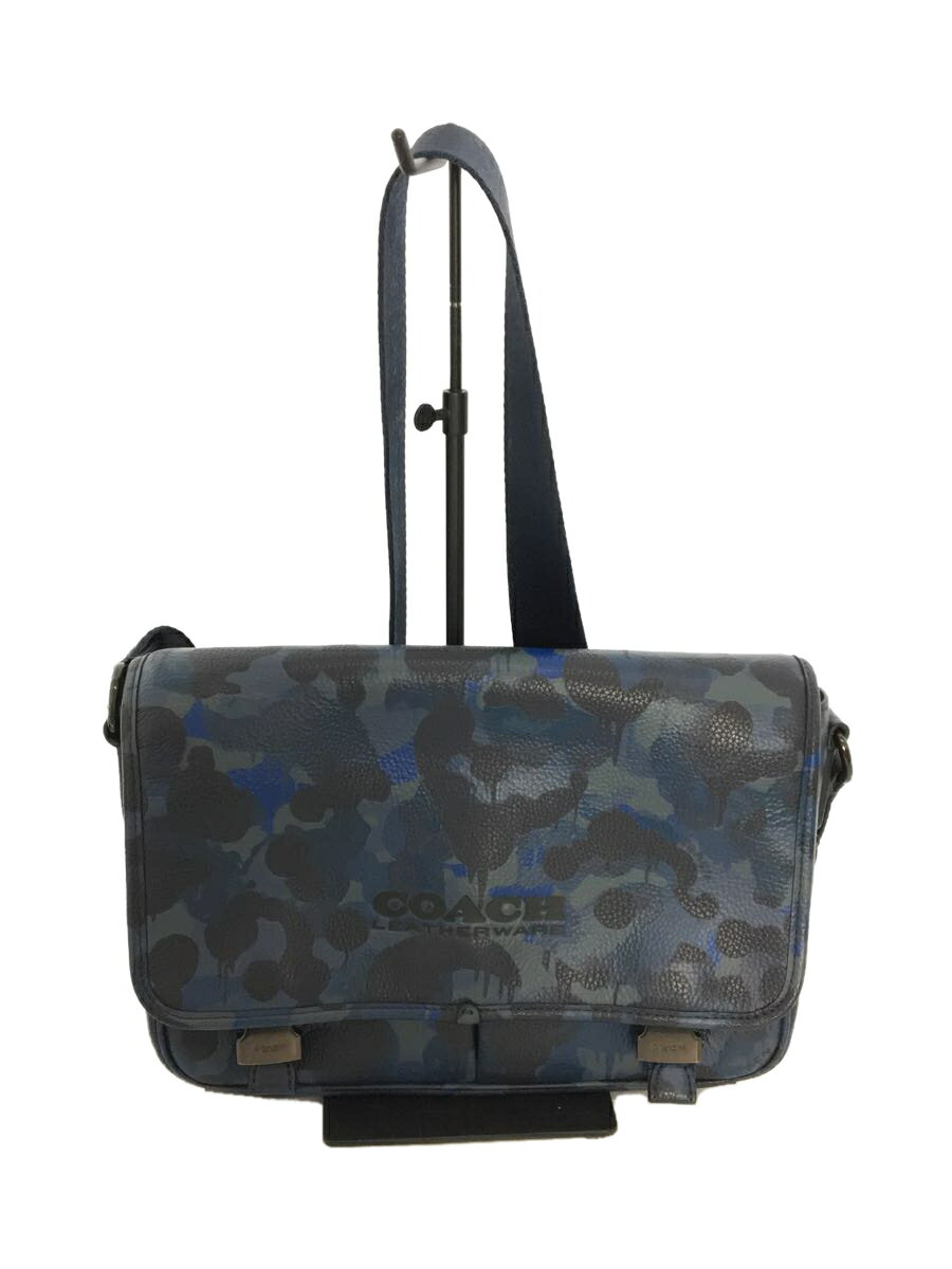 【中古】COACH◆リーグメッセンジャーバッグ・カモプリント/CC076/カモフラ/迷彩/ブルー/ネイビー【バッグ】