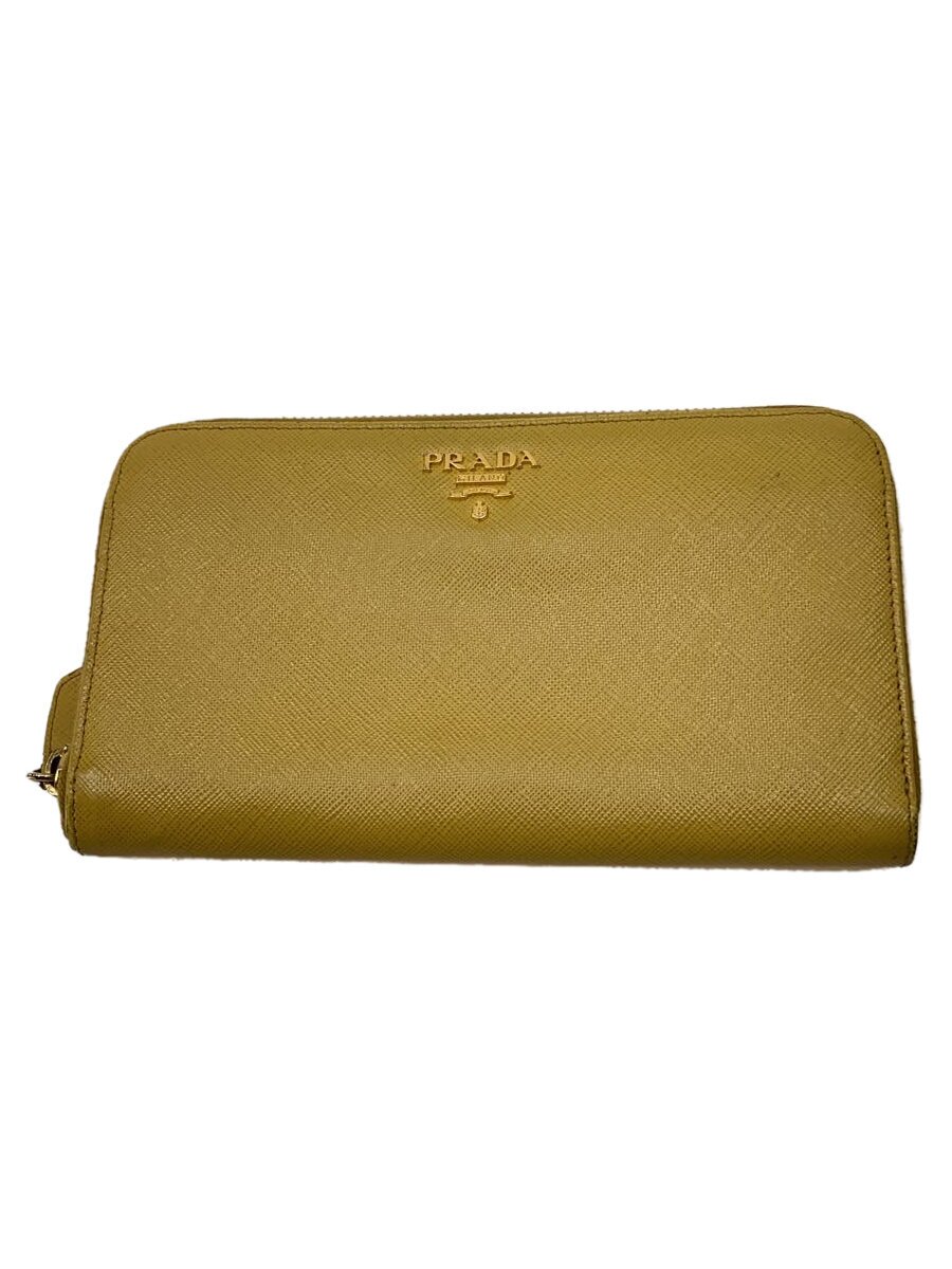 【中古】PRADA◆長財布/レザー/YLW/無地/レディース【服飾雑貨他】