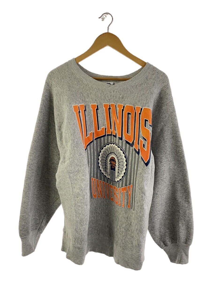 【中古】Hanes◆90s/ILLINOIS UNIVERSITY/USA製/裏起毛スウェット/L/コットン/GRY【メンズウェア】