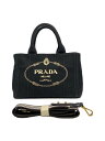 【中古】PRADA◆ショルダーバッグ/キャンバス/BLK/無地/1BG439//【バッグ】