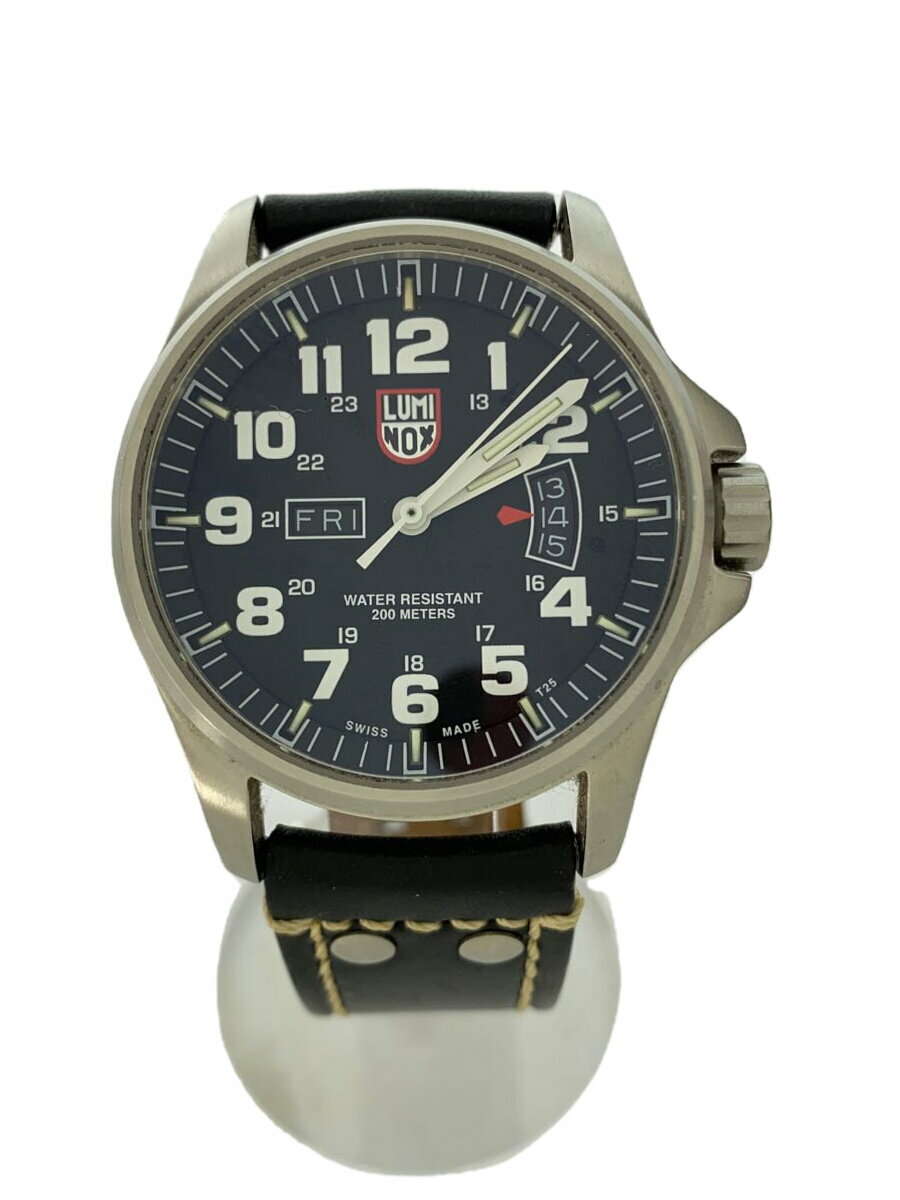 【中古】LUMINOX◆クォーツ腕時計/アナログ/レザー/BLK/BLK/1820【服飾雑貨他】