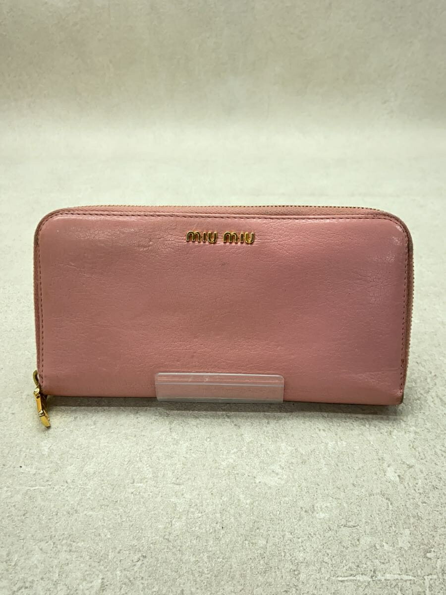 【中古】MIU MIU◆長財布/レザー/PNK/