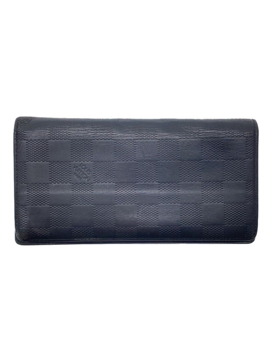 【中古】LOUIS VUITTON◆ポルト・フォイユ・ブラザ_ダミエ・アンフィニ_BLK/レザー/BLK/無地/メンズ【服飾雑貨他】