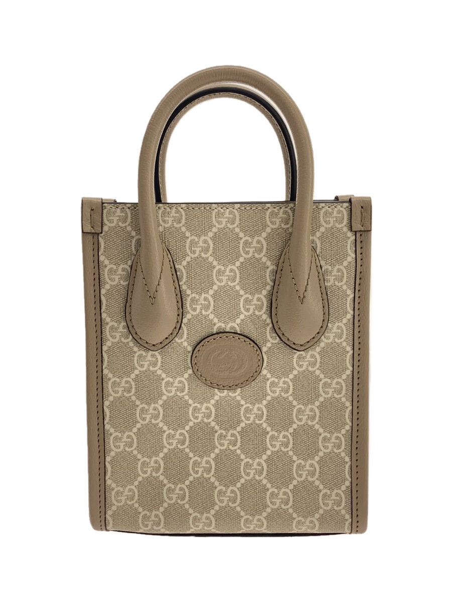 GUCCI - 【中古】GUCCI◆ミニ・トートバッグ/ショルダバッグ/インターロッキングG/GGスプリーム/PVC/GRY/GG//【バッグ】