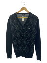 【中古】BURBERRY BLACK LABEL◆カーディガン(薄手)/2/ポリエステル/BLK/ギンガムCK/bmt22-202-09【メンズウェア】